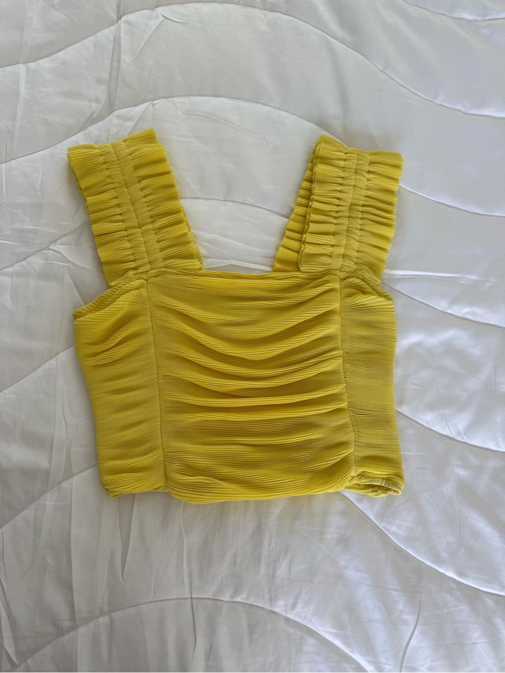 Endless Rose Yellow Ruched Square-Neck Crop Top